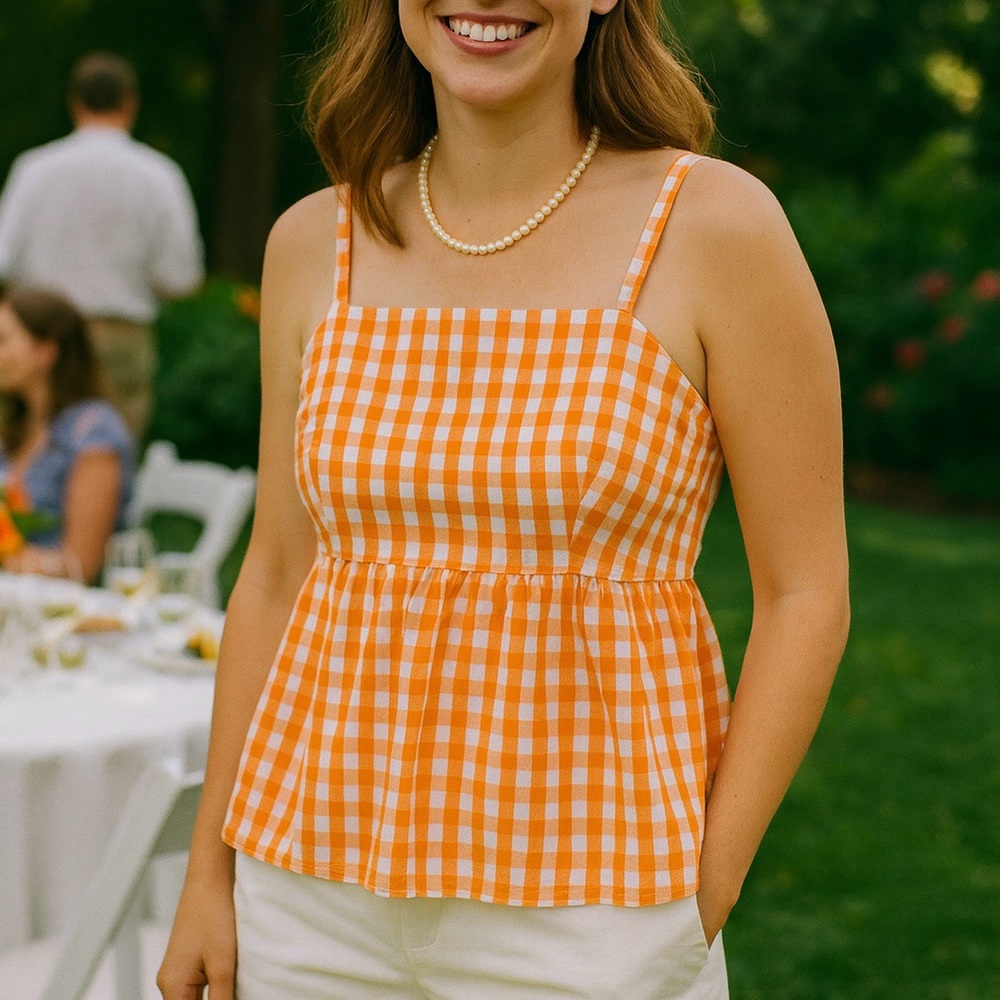 J. Crew Gingham Tie Back Strappy Babydoll Top